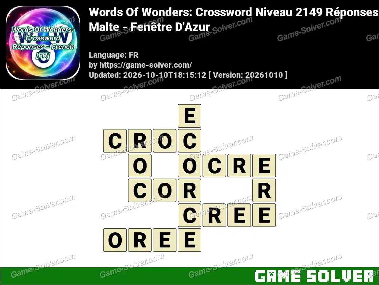 Words Of Wonders: Crossword Niveau 2149 Réponses – Malte – Fenêtre D’Azur